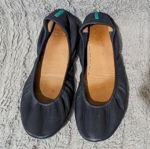 Tieks Women's Blue Leather Ballet Flat with Teal Accents Size 9